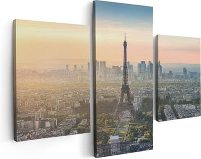 Artaza Canvas Schilderij Drieluik Skyline Van Parijs Met De Eiffeltoren - 90x60 - Foto Op Canvas - Canvas Print