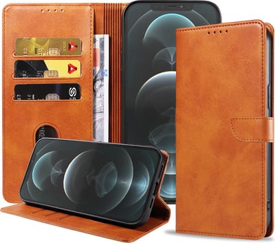Geschikt voor iPhone 12 Pro Max Telefoonhoesje Kunstleer met Magnetisch lipje en Pasjeshouder Book Case met Klepje - Bruin - Smartphonica geschikt voor iPhone 12 Pro Max