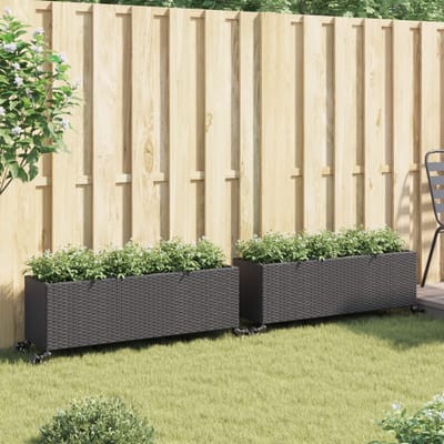 vidaXL - Plantenbakken - met - wielen - 2 - st - 107x32x38 - cm - poly - rattan - zwart