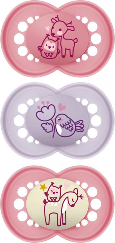 MAM 2 Fopspenen Original Natuur + 1 Fopspeen Original Nacht 18 Maanden en + (Modellen : Roze/Mauve)