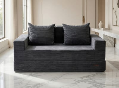 Luxe Corduroy Vouwbankbed 2-Persoons – Cabrio Slaapbank Loveseat – Opvouwbare Vloerbank met Bekerhouders & Kussens – Zonder Montage – Modern Design House&Garden