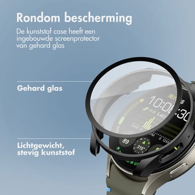 Screen protector - Geschikt voor Samsung Galaxy Watch 7 - 44 mm - Full Cover Hard Case / Beschermend Hoesje - Zwart