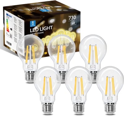 Aigostar Filament lamp - LED Lichtbron - A60 - E27 - 6W - 2700K - 730lm - Set van 6 stuks