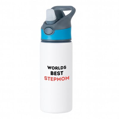 Hacebo® - worlds best stepmom waterfles met rietje blauw - Mama - de beste stiefmoeder - Moeder cadeautjes - moederdag - verjaardagscadeau - verjaardag - cadeau - geschenk - kado - gift - moeder artikelen - water fles - 650ML