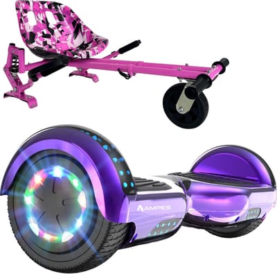 Ampes Hoverboard - Bluetooth Speaker - 24V 4.0 Ah Accu - Oxboard - 12 km/h - UL2272 Gecertificeerd - LED Verlichting - Anti lek banden - Belastbaar tot 120KG - 6.5 Inch - Inclusief Draagtas - 700W Wielen - Paars + Hoverkart Vering Roze