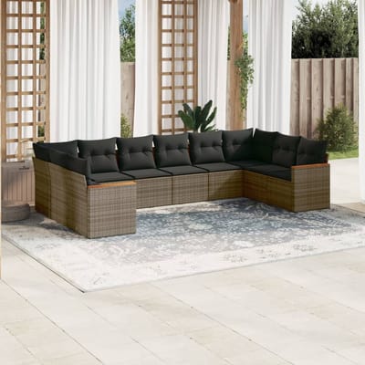 vidaXL - 10-delige - Loungeset - met - kussens - poly - rattan - grijs