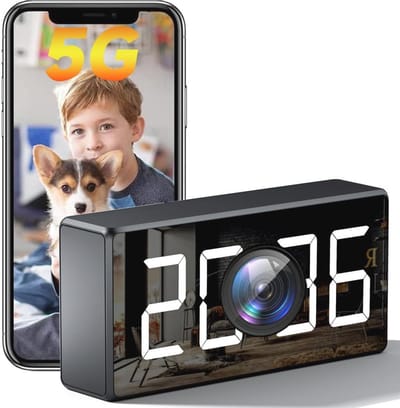 USBRMT 4K WiFi-cameraklok 5G Indoor Bewakingscamera Nanny Cam voor babyfoon, hondencamera met bewegingsdetectie, nachtzicht