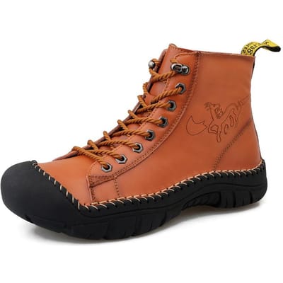 Lente en Herfst Plus Size High-Top Leren Laarzen Heren Casual Britse Stijl Werkkleding Herfst Mid-Top Motorfiets Modieuze Laarzen 48 bruin