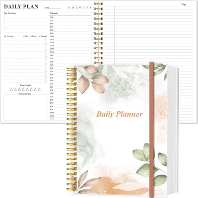 Niet-gedateerde dagplanner 8,5 x 11 inch – 150 vel – met hardcover, binnenste zak en elastiek