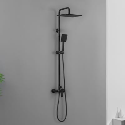 Auralum MAX Zwart Doucheset - 10 Inch Vierkante Regenkop - Hoofddouche en Handdouche - Verstelbare Stang (1240 mm) - 1.5 m Doucheslang