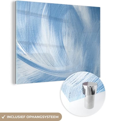 MuchoWow® Glasschilderij 120x90 cm - Schilderij acrylglas - Blauw - Acrylverf - Design - Foto op glas - Schilderijen