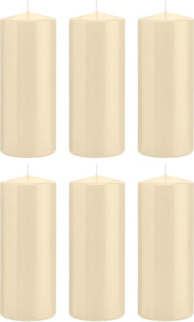 Trend Candles Cilinderkaars/stompkaars - 6x - cremewit - 8 x 20 cm - 119 branduren - horeca kaarsen