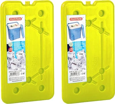Plasticforte koelelementen 450 gram - 2x - 14 x 25 x 1 cm - geel - voor koelbox en koeltas