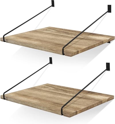 Breed zwevend houten wandrek set van 2 rustiek - Groot opbergrek voor keuken badkamer - Zwevende planken voor slaapkamer woonkamer hal Opbergrek