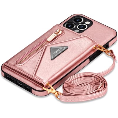 Portefeuille à fermeture éclair pour IPhone 16 15 Plus 14 13 12 Mini 11 X XR XS Pro Max Étui avec Porte-cartes Dragonne Sangle Bandoulière Housse en cuir For iPhone 13Pro Max