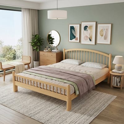 MODFU - Bed - Lattenbodem - Minimalistisch - Slaapkamer - Hout - Beige En Naturel - 140 x 200 cm