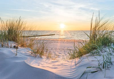 Fotobehang - Vlies Behang - Zonsondergang aan het Strand boven Zee - 208 x 146 cm