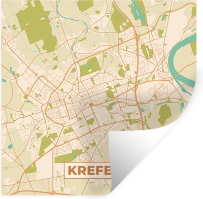 Muurstickers - Sticker Folie - Krefeld - Plattegrond - Kaart - Vintage - Stadskaart - 100x100 cm - Plakfolie - Muurstickers Kinderkamer - Zelfklevend Behang XXL - Zelfklevend behangpapier - Stickerfolie