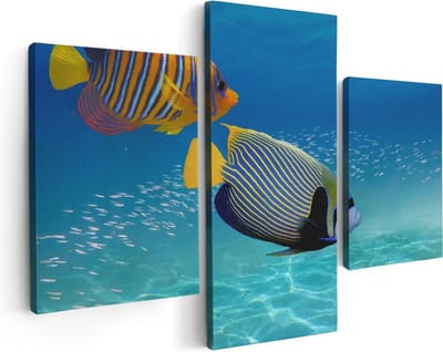 Artaza Canvas Schilderij Drieluik Twee Tropische Vissen in de Rode Zee - 90x60 - Foto Op Canvas - Canvas Print