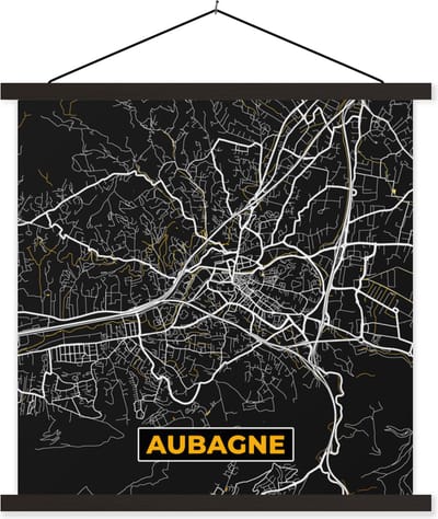 Posterhanger incl. Poster 60x60 cm - Schoolplaat - Frankrijk - Stadskaart - Aubagne - Plattegrond - Kaart - Textielposter - Zwarte latten - Stadskaart