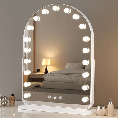 Verlichte make-upspiegel - Bureau spiegel - Schoonheidsroutine verbeteren - 3 lichtniveaus - 40 x 55 cm - Wit