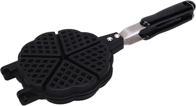 Wafelijzer Pan - Hartvormige Maker - Ontbijt Bakken - Draagbaar Aluminium - 16x36 cm - Zwart