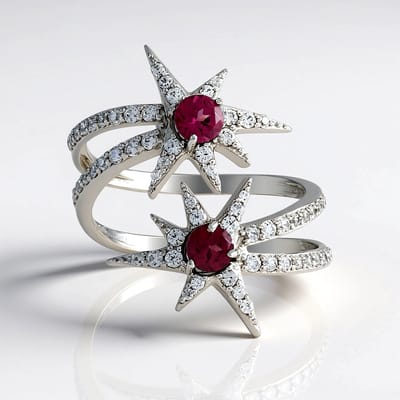 Cavill - Zilveren ring 925 Sterling Zilver - 0,598 ct Malaya Granaten & 0,972 ct Cambodjaanse Zirkonia - Moderne fonkelende ring met sterrenmotief