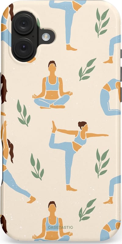 Casetastic hoesje geschikt voor Apple iPhone 16 Plus - MagSafe - Dubbellaagse bescherming - Yoga zen - Fashion Case - Crème Lichtgrijs Lichtblauw