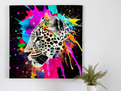 Colorful leopard explosion | Colorful Leopard Explosion | Kunst - 20x20 centimeter op Dibond | Foto op Dibond