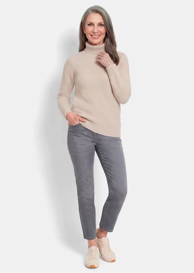 Warme tricot pullover met col - steengrijs - Gr. 19 van Goldner Fashion