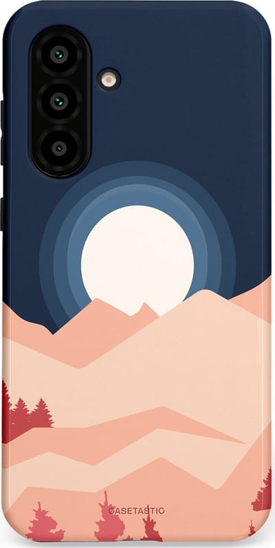 Casetastic hoesje geschikt voor Samsung Galaxy A36 / Samsung Galaxy A56 - Dubbellaagse bescherming - Bergen bij maanlicht - Fashion Case - Zwart Perzik Zand Koraal