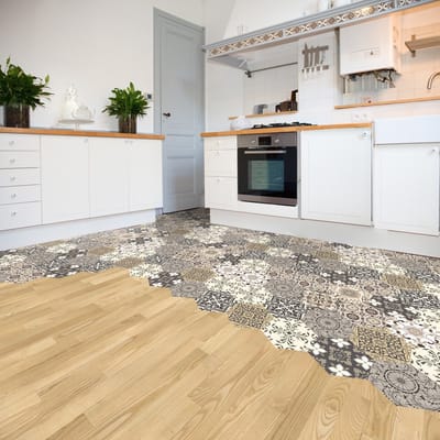 Antislip vloerstickers met beschermlaag - LUIZA zeshoekige vloertegels - 60x135cm - 10 zeshoekige stickers 30x26cm