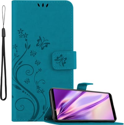 Cadorabo Hoesje geschikt voor Sony Xperia PRO-I in BLOEMEN BLAUW - Beschermhoes in bloemmotief met magnetische sluiting, standfunctie en kaartsleuven Book Case Cover Etui