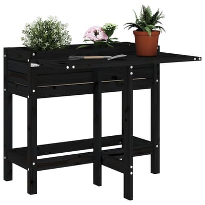 vidaXL - Plantenbak - met - inklapbaar - tafelblad - massief - grenenhout - zwart