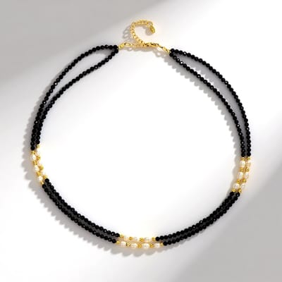 Cavill - Verstelbare Damesketting - 925 Sterling Zilver Verguld - Zwarte Spinel 54.12 ct - Zoetwaterparels & Gouden Hematiet - Luxe