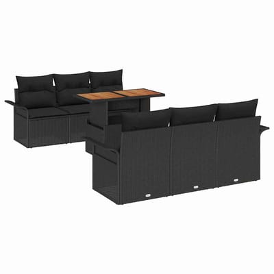vidaXL - Tuinbank - Set - 7 - st - Zwart - Poly - rattan - en - gepoedercoat - staal