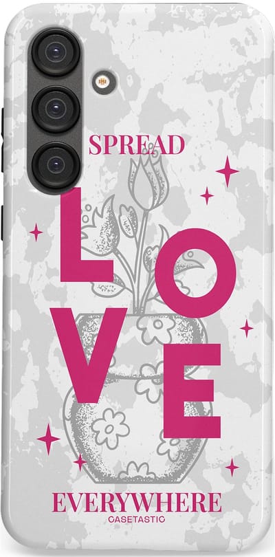 Casetastic hoesje geschikt voor Samsung Galaxy S25 Plus - Dubbellaagse bescherming - Spread Love Everywhere - Grijs Roze - Valentijn - Valentine - Fashion Case - Lichtgrijs Wit Roze