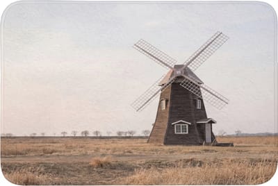 Badmat 90x60 cm - Antislip - Windmolens - Landschap - Veld - Badmatten voor badkamer - Badkamermat - Douchemat - Badkamer mat