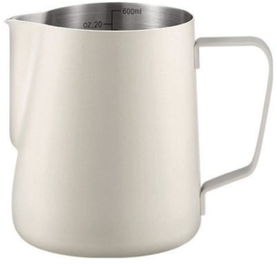 Melkkan - Melkkannetje opschuim - Melkopschuimkan - Milk Pitcher - Melkkannetje - Latte Art - Roosternaald - 304RVS - 600ml - wit