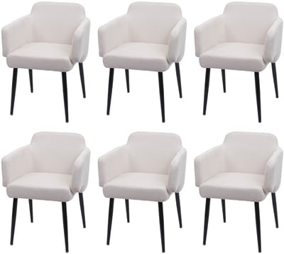 Set van 6 eetkamerstoelen MCW-L13, gestoffeerde stoel Keukenstoel Stoel met armleuningen, stof/textiel Metaal MVG ~ crème-wit