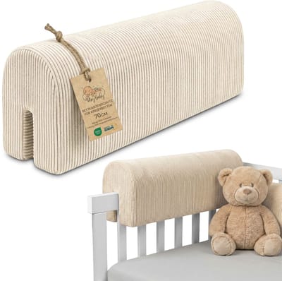 Bedrandbescherming voor kinderbedden 70 cm - bescherming voor bedframe babybed valbescherming voor boxspringbed bedrail met hoesrandbescherming kinderbabybedje Oeko-Tex Beige B