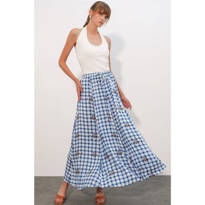 Hoog-Waisted Geruite Maxi Rok