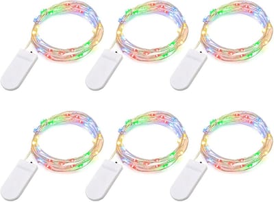 LED Lichtjesketting - 2 m per stuk, 20 LEDs, Zilverdraad, Perfect voor Kerst, Bruiloften, Feesten en Kamer- of Tuindecoratie (meerkleurig, Set van 6)