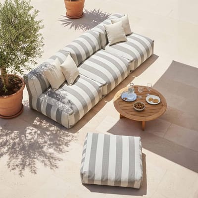 Santorini Modular Lounge Set 4-Delig met Zitzak en Waterafstotende Kussens – Grijs Gestreepte Tuinset voor Terras, Balkon en Tuin – Zitdiepte 60 cm