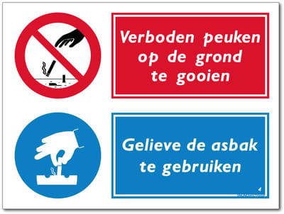 Verboden Peuken op de Grond te Gooien / Gelieve de Asbak te Gebruiken - 30x40cm - Aluminium