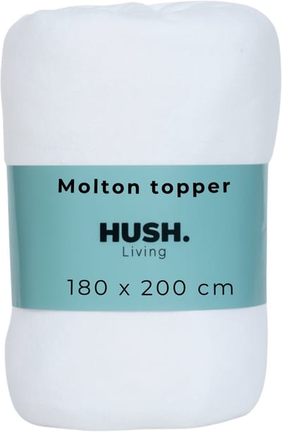 HUSH Living Molton topperbeschermer - 80%katoen 20%polyester - uitstekende vochtopname - vormvast - comfort en duurzame bescherming - 180x200+15cm
