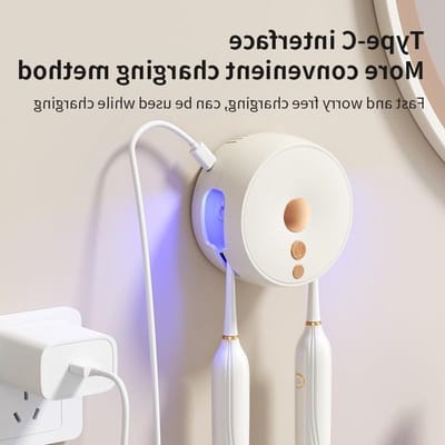 UV Sterilisator voor Elektrische Tandenborstels, Oplaadbaar en Zonder Boren, Ideaal voor Thuis en Reizen met 2 Slots voor Tandenborstels