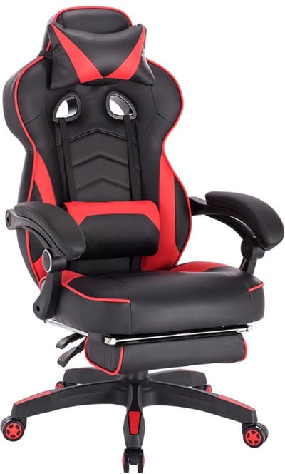 BukkitBow - Racing Lederen Gaming Stoel met Rug/Nekkussen en Voetensteun (45-52CM Hoog) - Rood