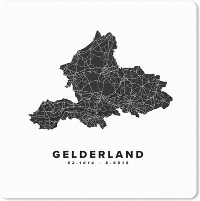 Muismat 20x20 cm - Mousepad Gelderland - Nederland - Kaart - Zwart - Muismatten