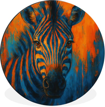 WallCircle - Wandcirkel - Muurcirkel - Zebra - Abstract - Blauw - Aluminium - Dibond - 30x30 cm - Binnen en Buiten